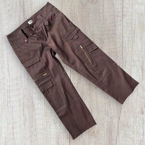 CACHE Brown Gold Zipper Capri Cropped Cargo Pants 4